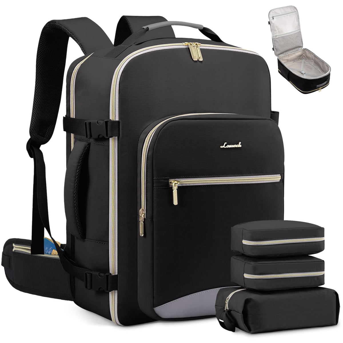 40L Travel Backpack Carry On with Packing Cubes, 17" Laptop