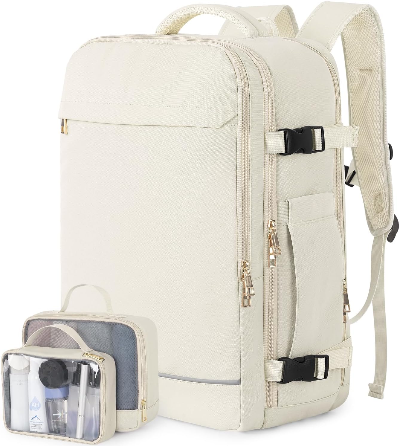 40L Travel Backpack – Waterproof Flight Approved Carry-On Personal Item Bag with Laptop Compartment & Packing Cubes, Beige