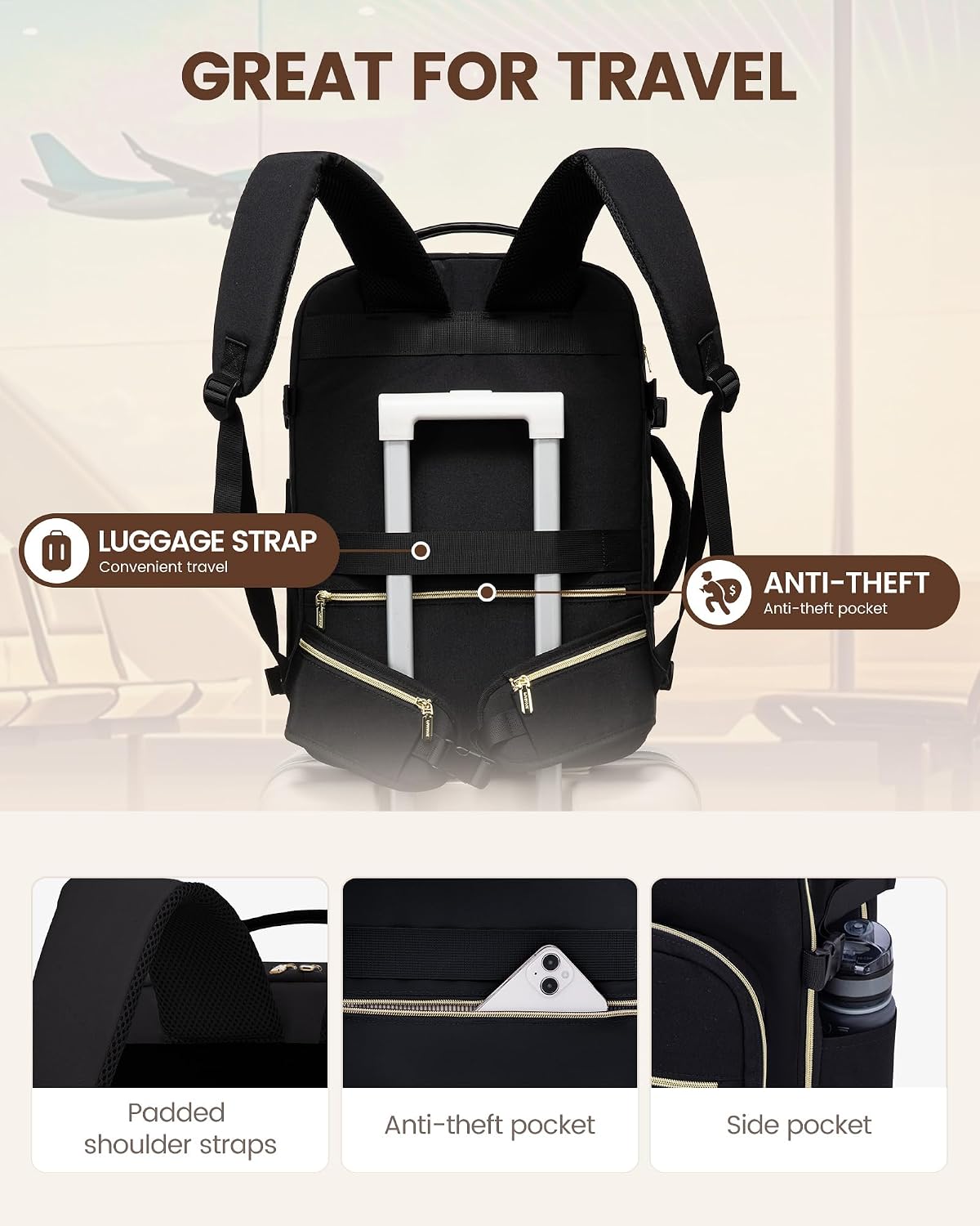 LOVEVOOK 40L Travel Backpack with Waist Strap,Flight Approved Carry on Backpack,Waterproof Personal Item Travel Bag,TSA Carry on Luggage Suitcase Travel Essentials,Gifts for Women & Men,fit 17" Laptop