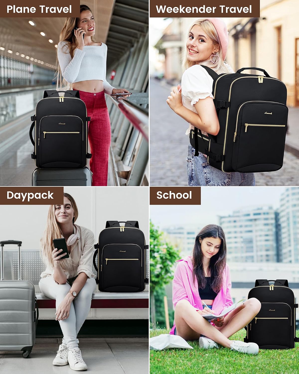 LOVEVOOK 40L Travel Backpack with Waist Strap,Flight Approved Carry on Backpack,Waterproof Personal Item Travel Bag,TSA Carry on Luggage Suitcase Travel Essentials,Gifts for Women & Men,fit 17" Laptop