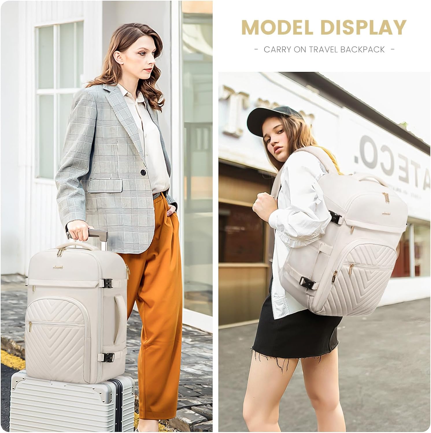  Large Travel Backpack for Women, 50L Carry on Backpack for Airplanes, TSA Personal Item Travel Bag for Women fits 18" Laptop, Waterproof Carry on Bags with 4 Packing Cubes