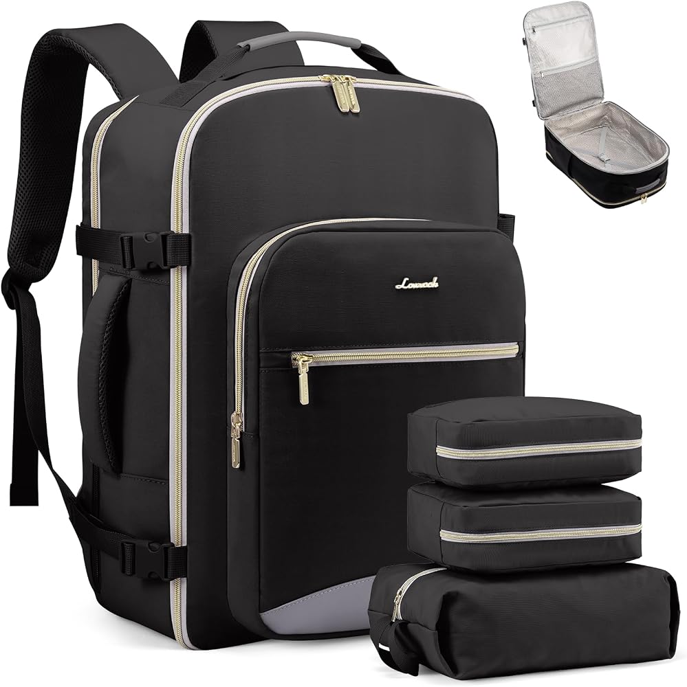 50L Travel Backpack for Women & Men, Carry On with 3 Packing Cubes