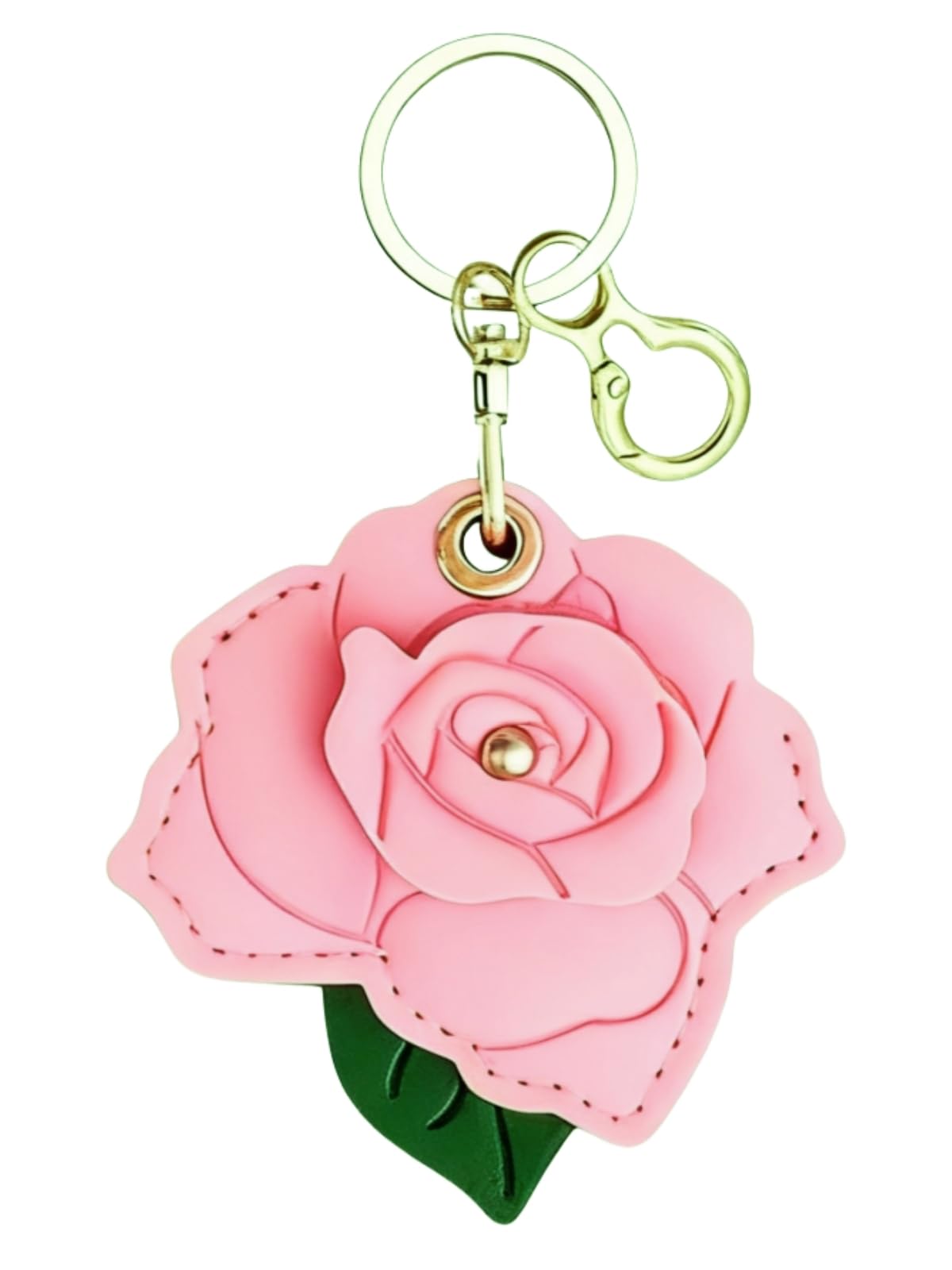 Rose AirTag Leather Case Keychain, Protective Holder Metal Key Ring for AirTag, Scratch-Resistant Cover Keys Bag Luggage