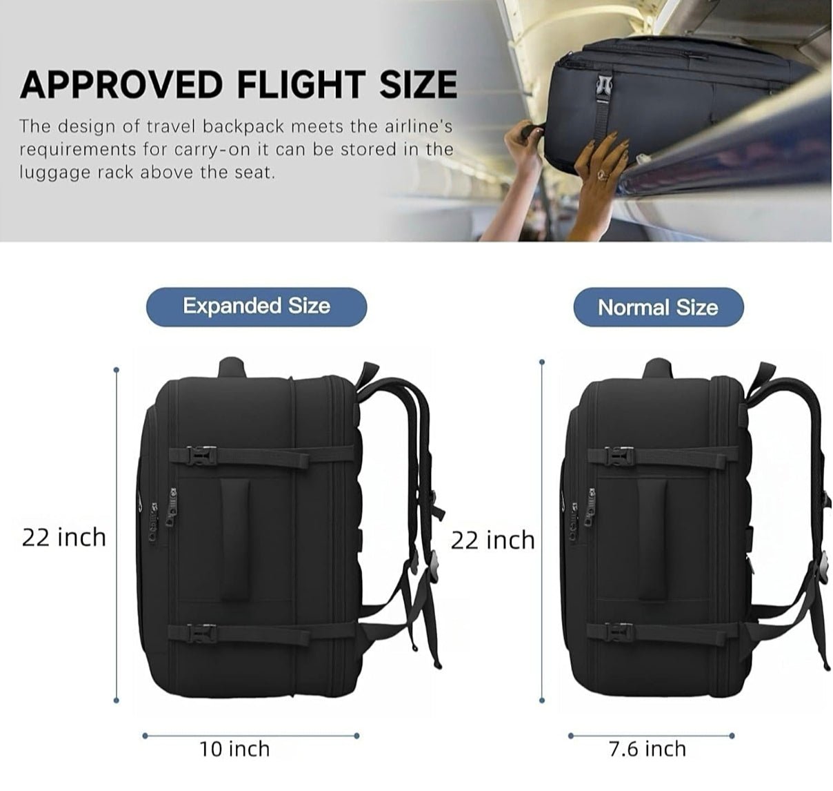 55L Carry On Travel Backpack TSA Approved Expandable Laptop Bag