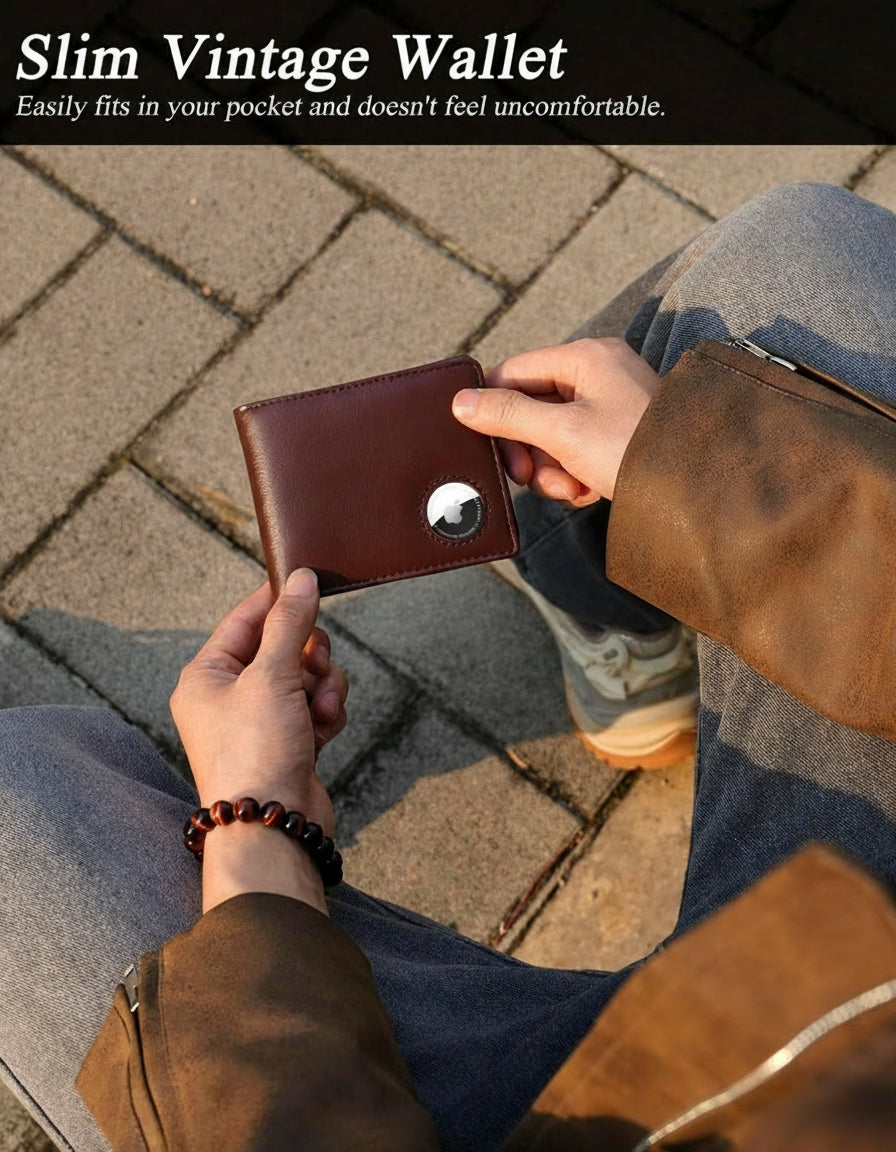 Airtag Wallet - Top Grain Leather Bifold Mens Wallet with Airtag Holder, RFID Blocking Wallet for Men with 2 ID Window 12 Card Holders and Gift Box - Dark Brown