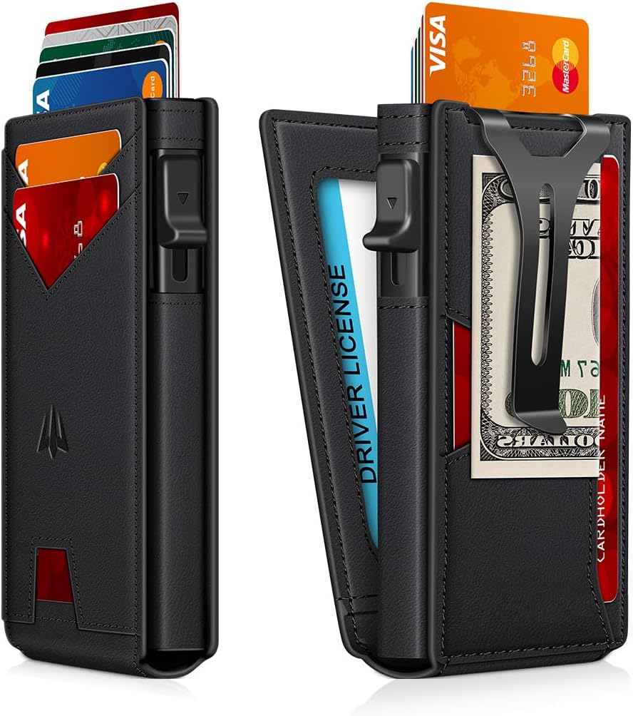 Slim Smart Wallet for Men | RFID Blocking Aluminum Pop-Up Wallet with Money Clip, ID Window & Gift Box