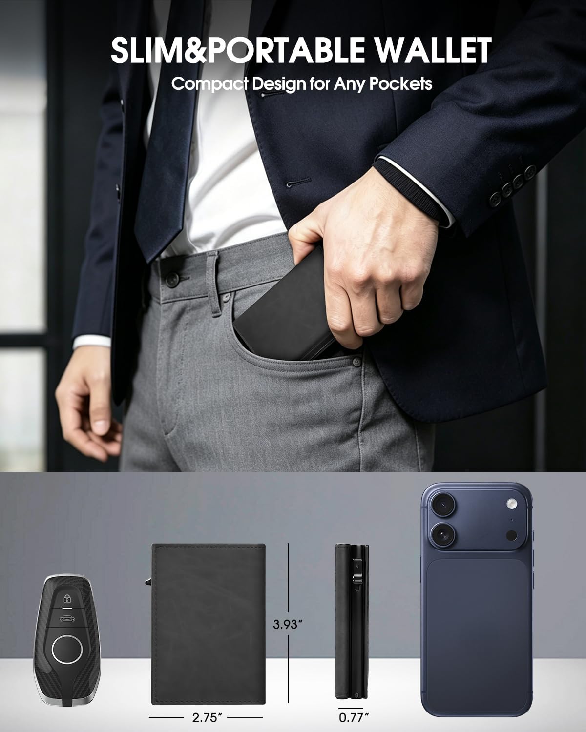 GAOCHALE Wallet for Men Pop up Card Holder, Smart, Slim, Minimalist Design for Front Pocket, Premium RFID Blocking, 10-14 Card Capacity | ID Window | Cash Slot(Black)