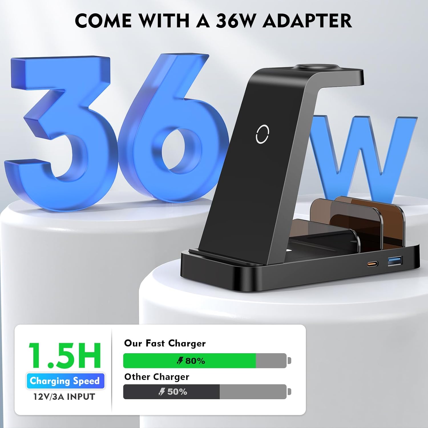 Wireless Charger for iPhone - 5 in 1 Charging Station for Multiple Devices Apple: Fast Wireless Charging Stand Dock for iPhone 17 16e 16 15 14 13 12 Pro Max Apple Watch Airpods