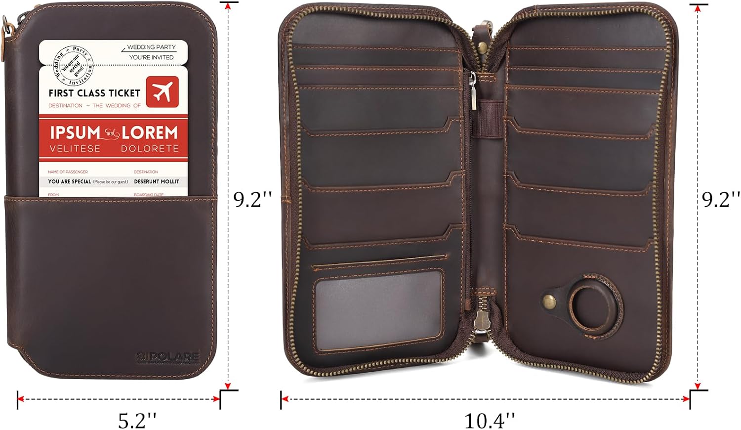 Polare Full Grain Leather Family Passport Holder Travel Wallet and Documents Organizer RFID Blocking Case Fits 6 Passports (Dark Brown with AirTag Slot)