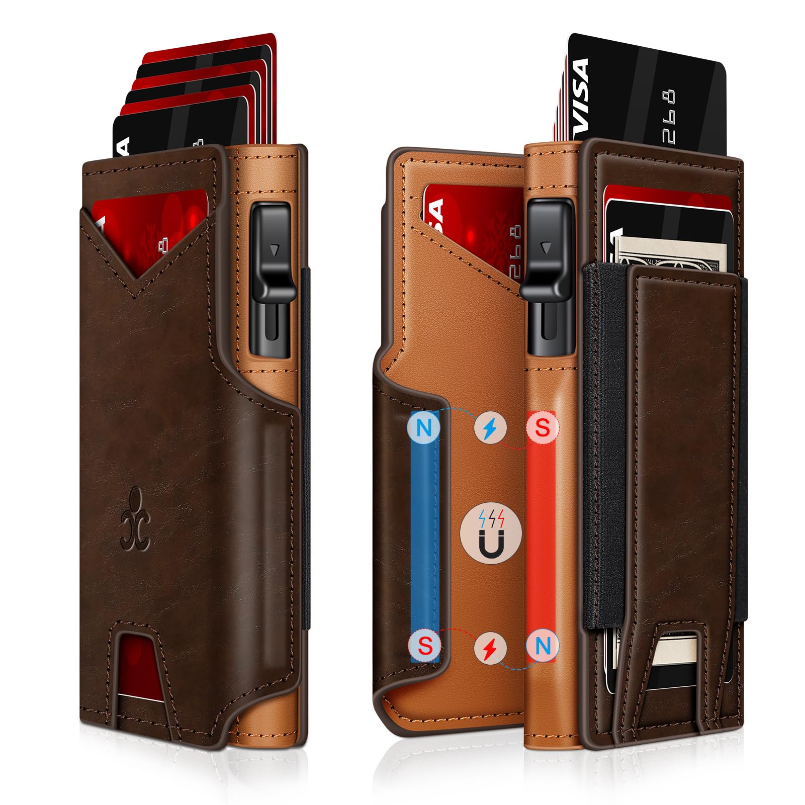 Wallet for Men Wallet with Slim Pop Up Card Holder 9-13 Cards, Bifold Minimalist Smart Wallet RFID Blocking Credit Card Holder with ID Window & Stretchable Cash Slot Compact Metal Aluminum Card Case