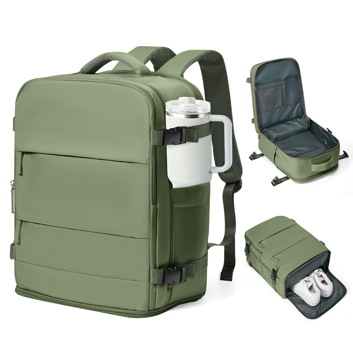 coowoz Travel Backpack For Women Men,Carry On Backpack,Hiking Backpack Waterproof Outdoor Sports Rucksack Casual Daypack Travel Essentials(Olive Green)