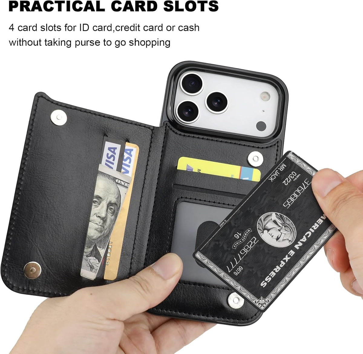 ONETOP for iPhone 18/17 Pro Max Wallet Case with Credit Card Holder,Black