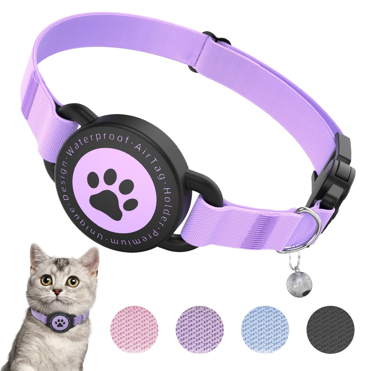 AirTag Cat Collar with Holder, Breakaway Buckle, Stretchy Fit