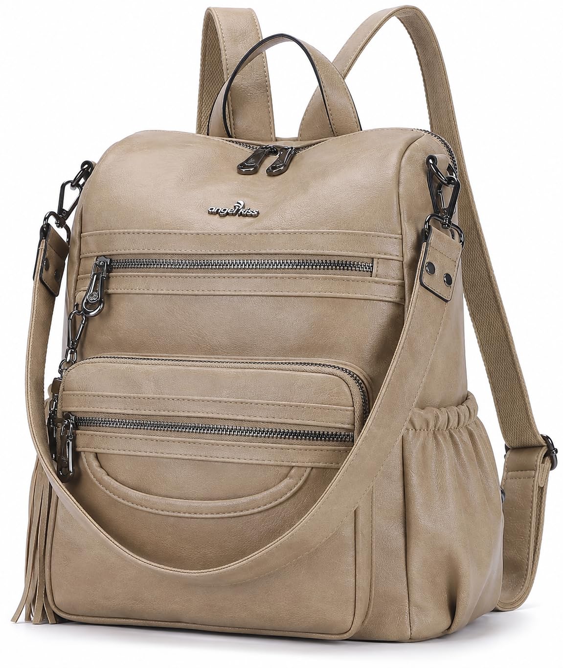 Women’s Leather Backpack & Shoulder Bag – Casual Zipper Purse