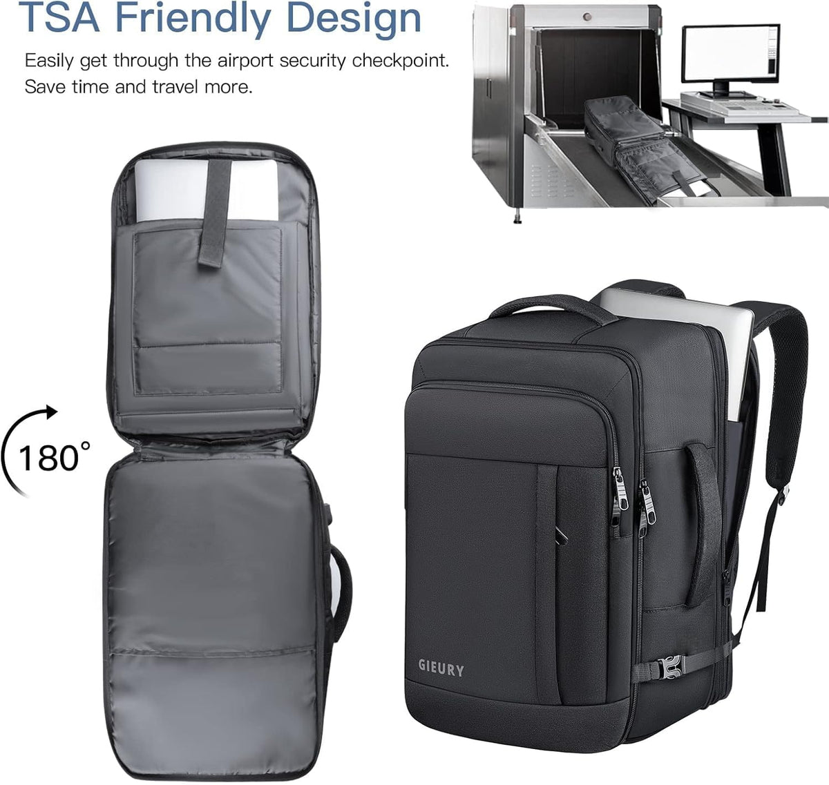 Gieury 55L Carry On Backpack, Extra Large Travel Backpack for Men & Women