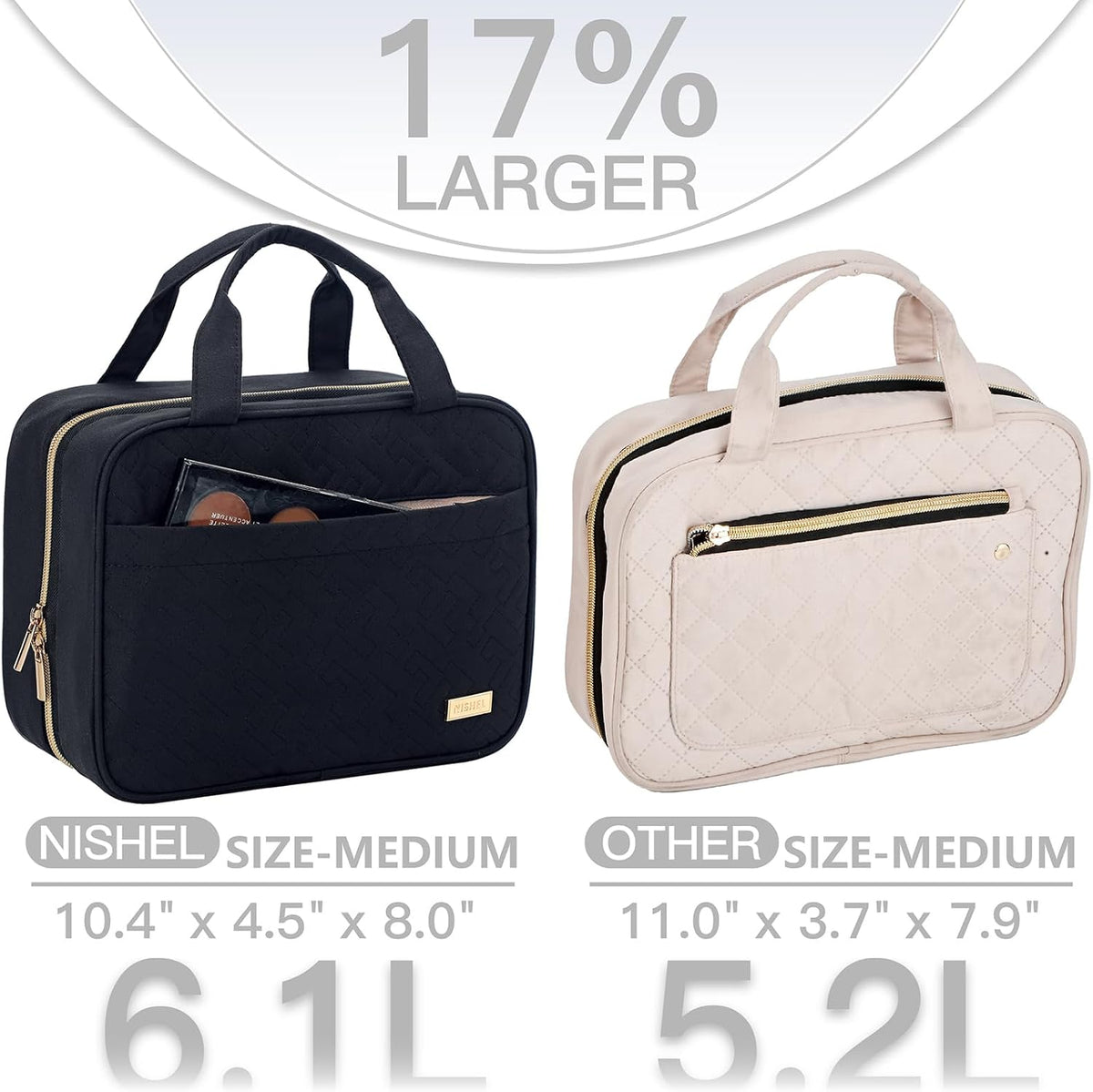 NISHEL Travel Toiletry Bag for women, Portable Hanging makeup Organizer