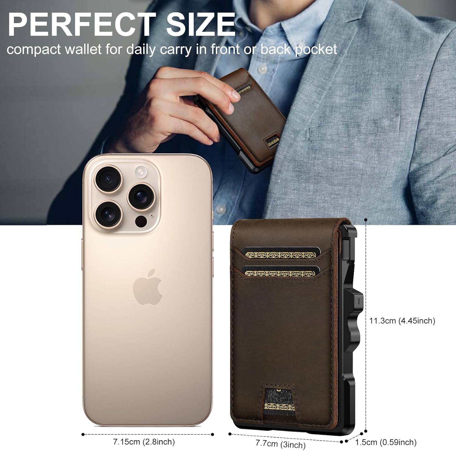 furid Genuine Leather Wallet with Chain: Slim RFID Minimalist Wallets with Money Clip - Smart Pop Up Credit Card Holder for Front Pocket - Gifts for Husband Father on Birthday Anniversary