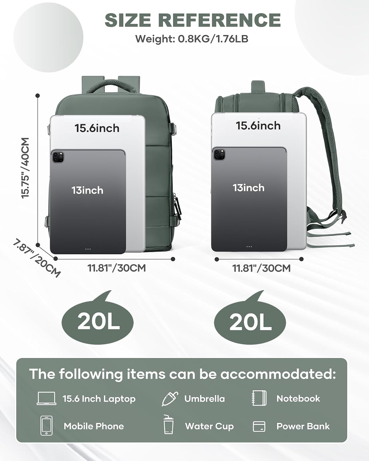 coowoz Travel Backpack Carry On for Women Man Gym Backpack with Laptop Compartment Mochila de Viaje Teacher Personal Item Backpacks Rucksack Airplane Accessories Must Haves Olive Green Small