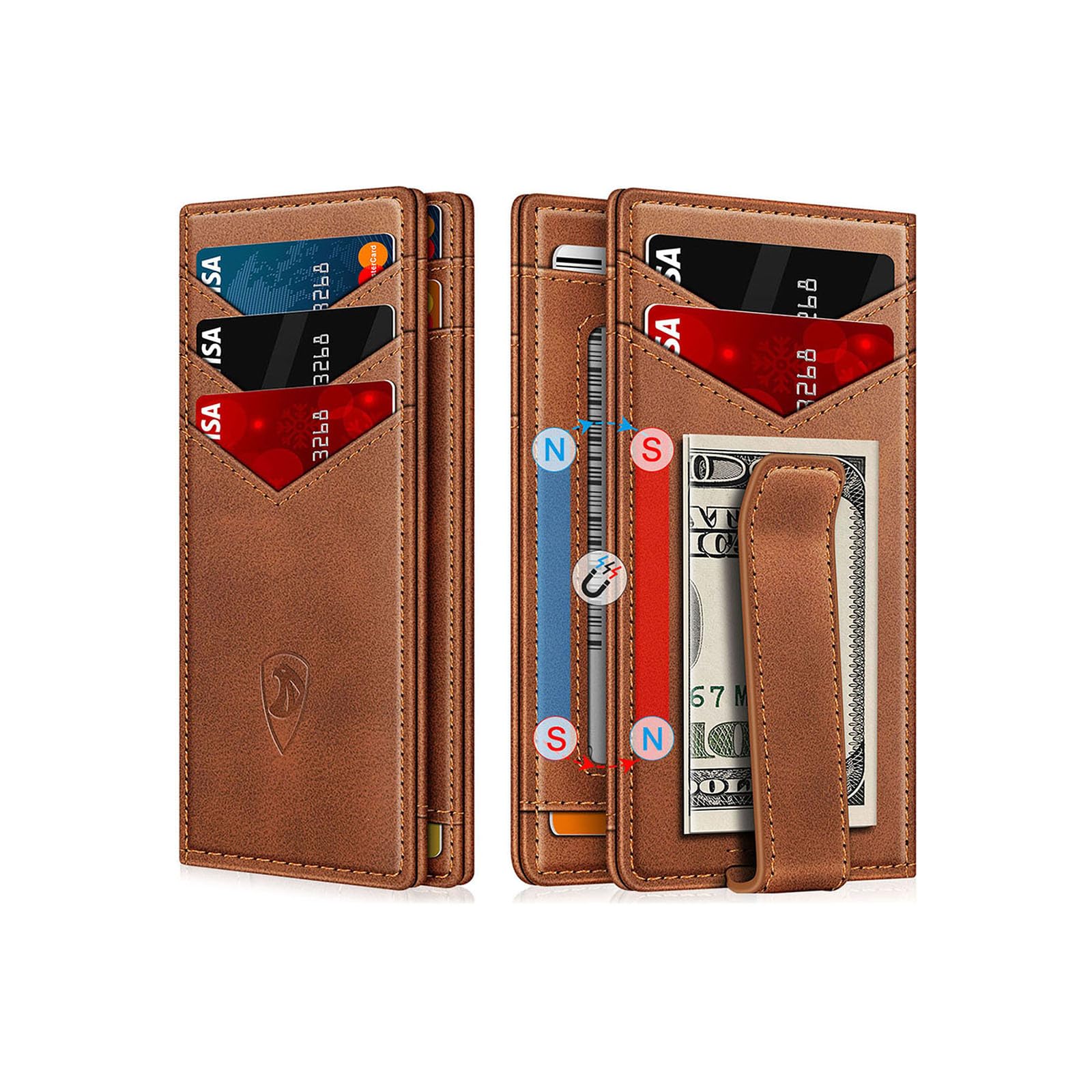Wallet for Men Slim Leather Wallets for 12-15 Cards, Minimalist Thin RFID Blocking Card Holder with Money Clip & ID Window, Small Bifold Front Pocket Wallet, Gifts for Men