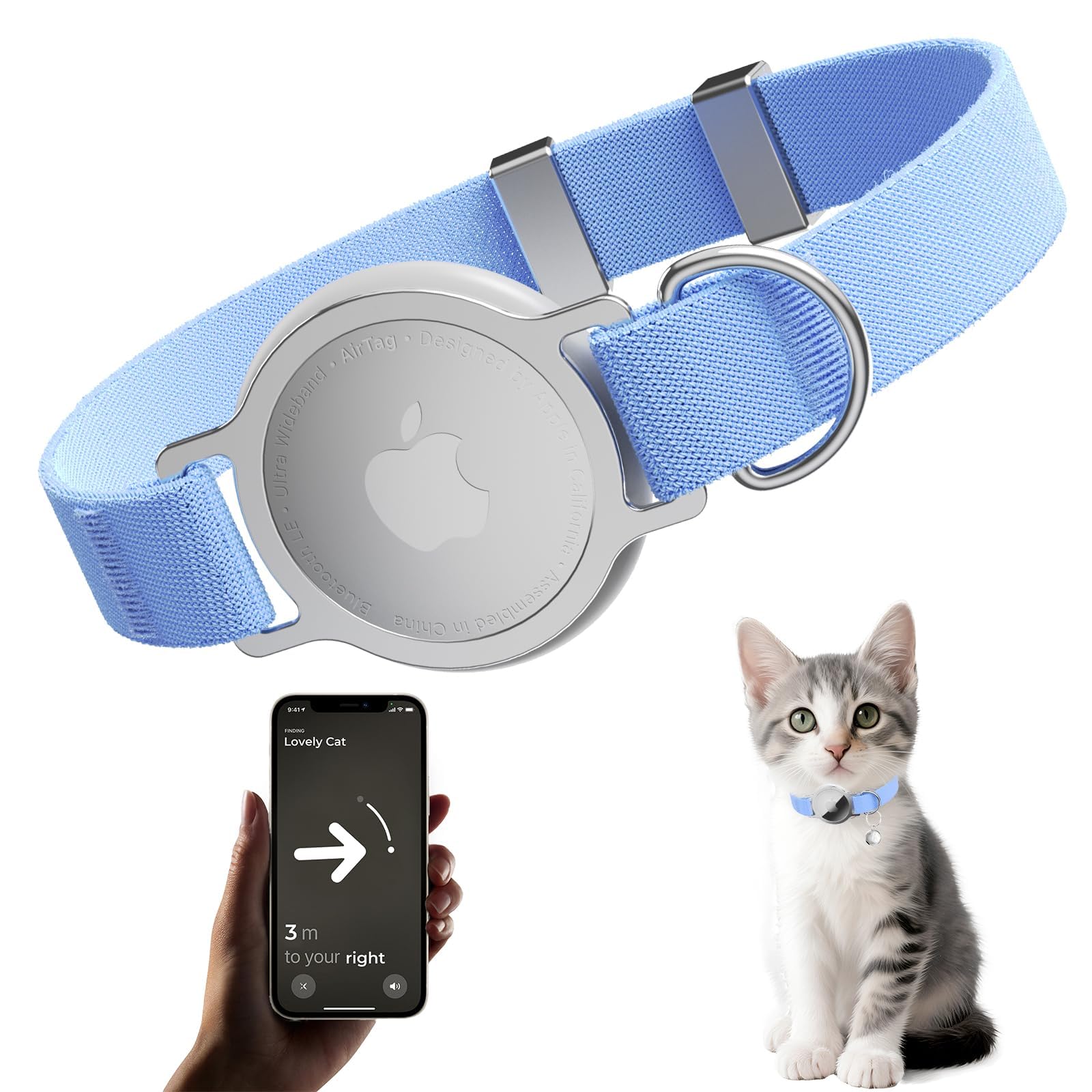 AirTag Cat Collar Adjustable Pet Tracker Holder for Cats & Kittens