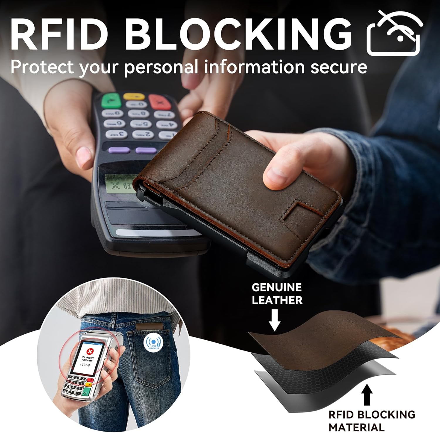 furid Genuine Leather Wallet with Chain: Slim RFID Minimalist Wallets with Money Clip - Smart Pop Up Credit Card Holder for Front Pocket - Gifts for Husband Father on Birthday Anniversary