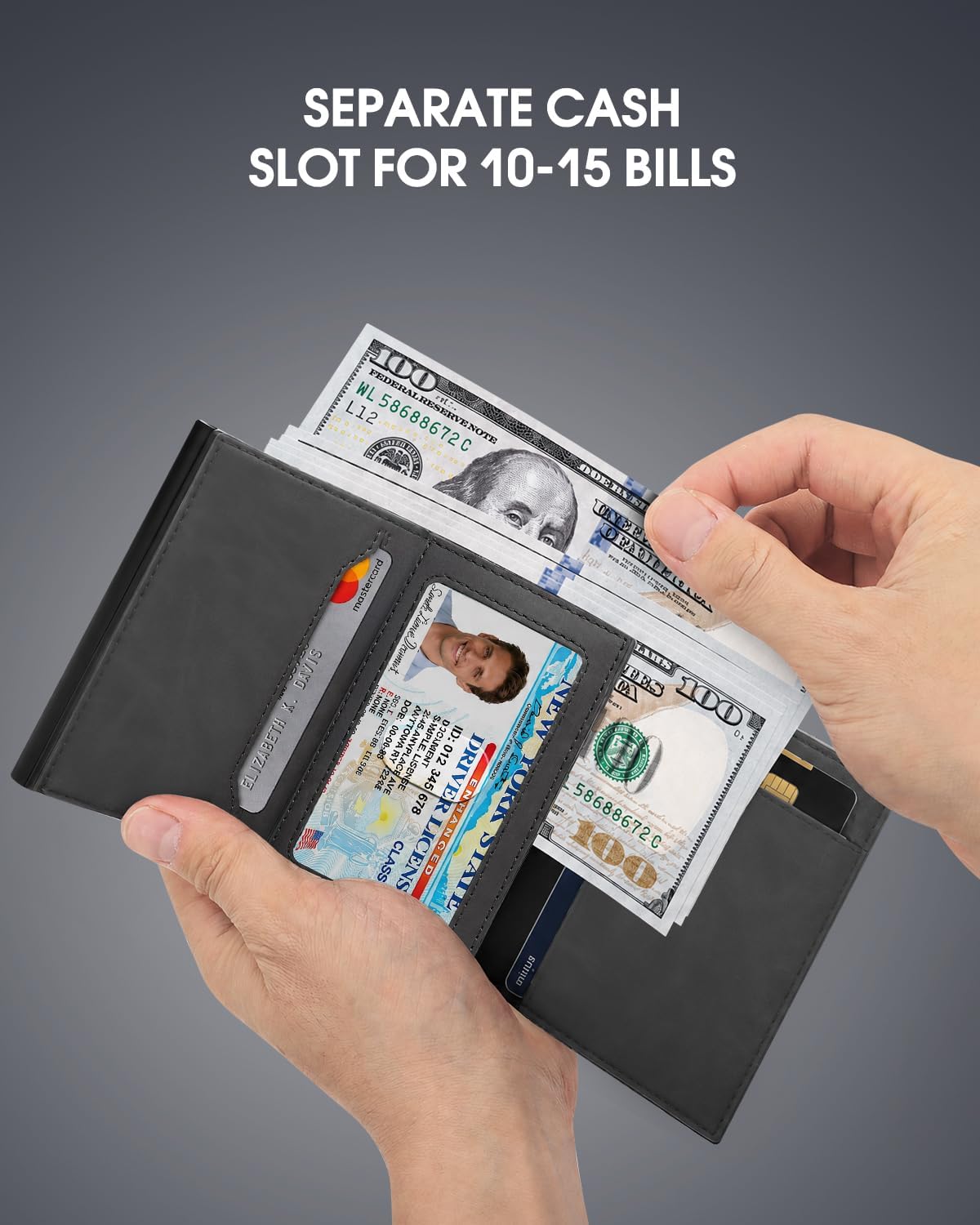 GAOCHALE Wallet for Men Pop up Card Holder, Smart, Slim, Minimalist Design for Front Pocket, Premium RFID Blocking, 10-14 Card Capacity | ID Window | Cash Slot(Black)