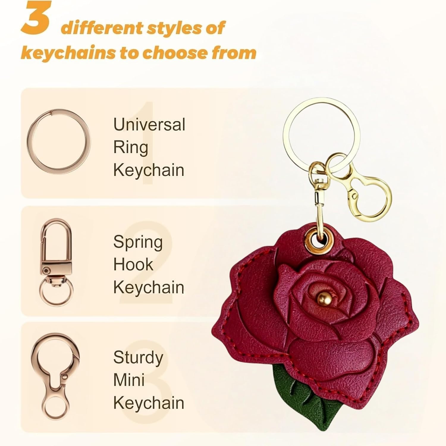 Rose AirTag Leather Case Keychain, Protective Holder Metal Key Ring for AirTag, Scratch-Resistant Cover Keys Bag Luggage