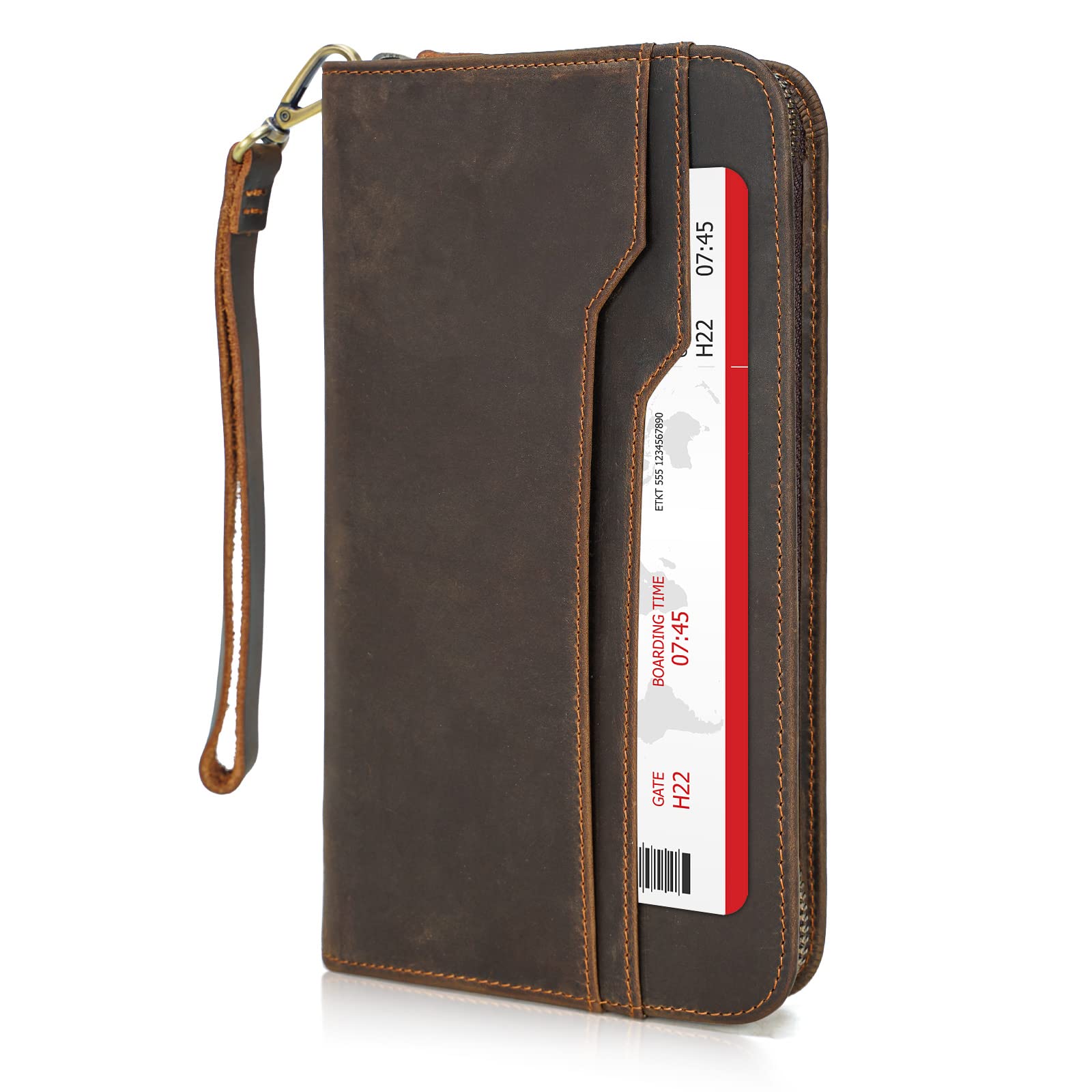 Family Leather Passport Wallet RFID Blocking Holder for 6 Passports