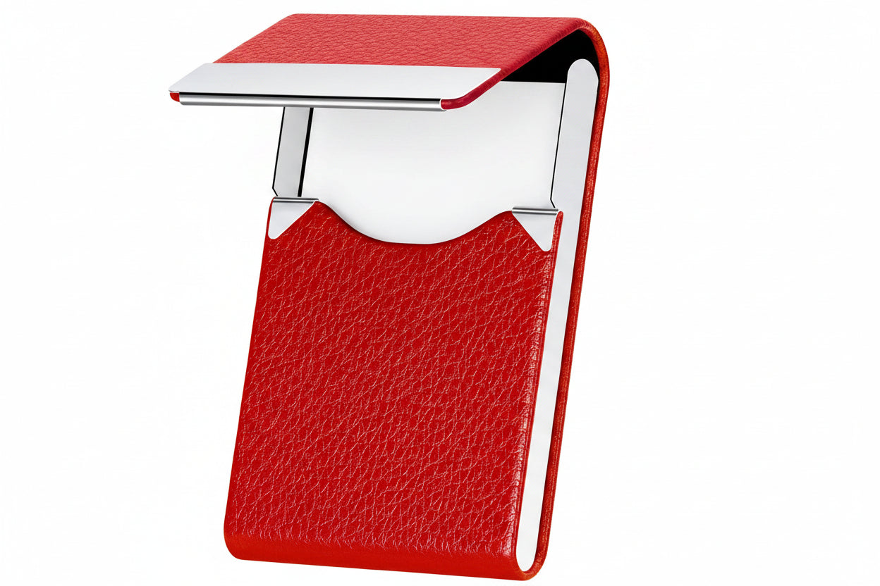 Slim Leather Business Card Holder with Magnetic Closure Case