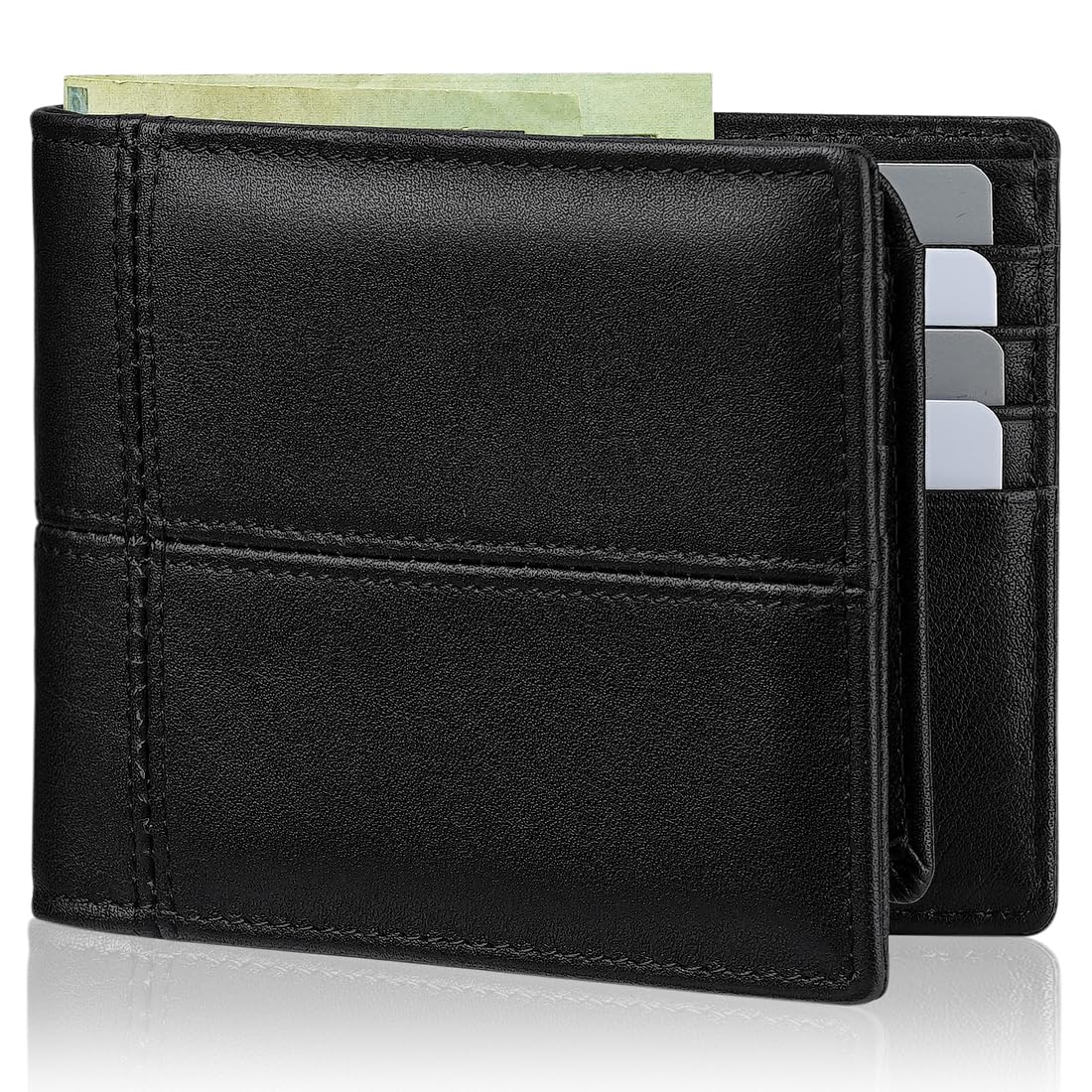 Men's Genuine Leather RFID Bifold Wallet 13 Card Slots Brown Gift Box