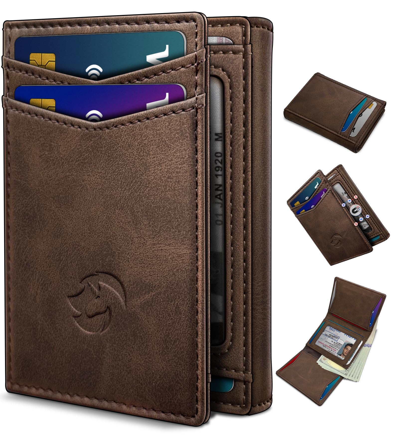 RFID Blocking Trifold Leather Wallet for Men Slim Magnetic Closure