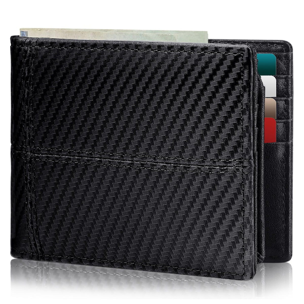 Men's Genuine Leather RFID Bifold Wallet 13 Card Slots Brown Gift Box