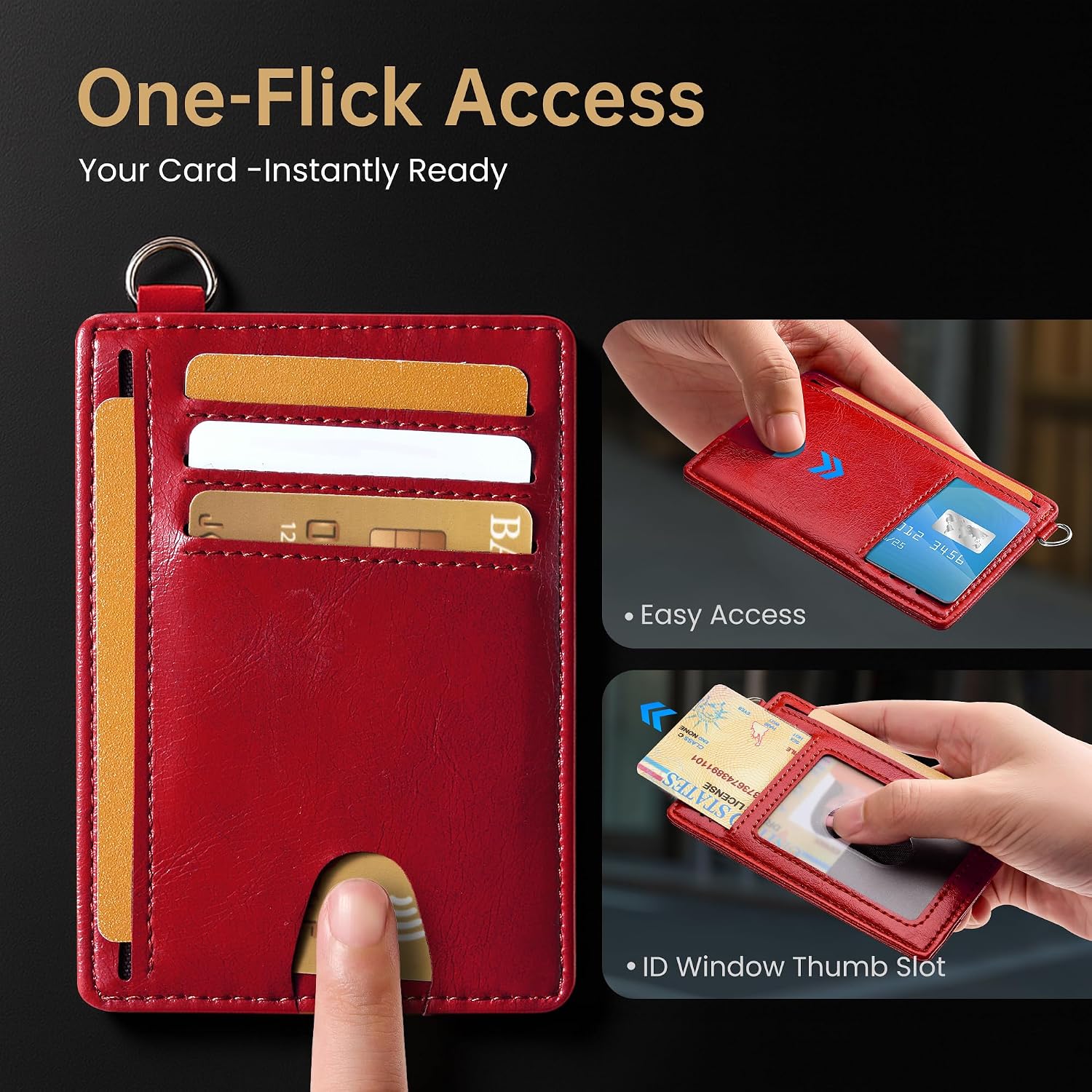 Mayski Slim Wallet, Credit Card Holder for Women, Minimalist Front Pocket RFID Blocking Card Cases, Small Wallet Women Men(Oiled Wax Cherry)