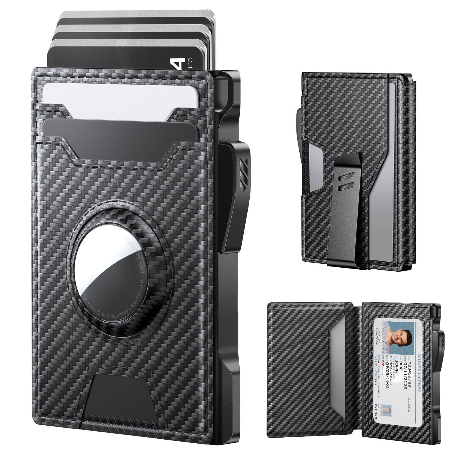 Slim Leather AirTag Wallet for Men with RFID Blocking & Money Clip