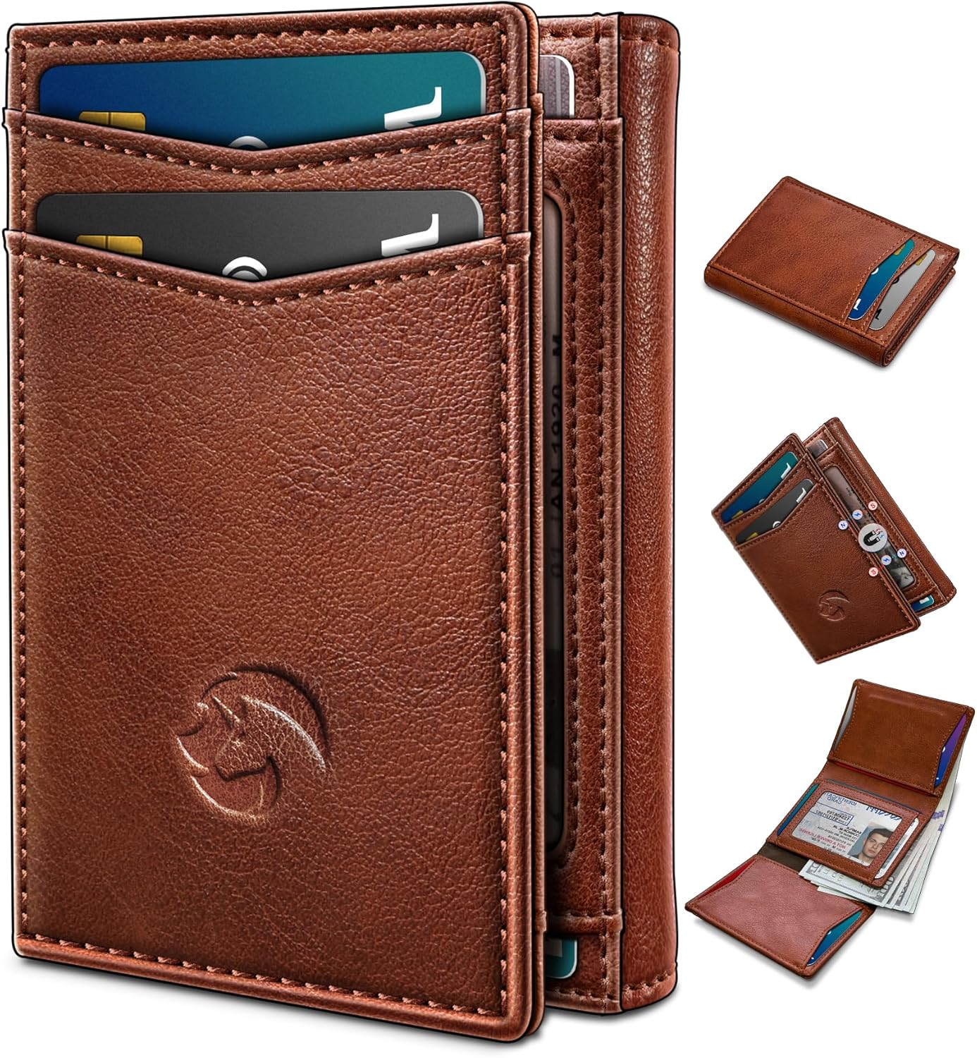 RFID Blocking Trifold Leather Wallet for Men Slim Magnetic Closure