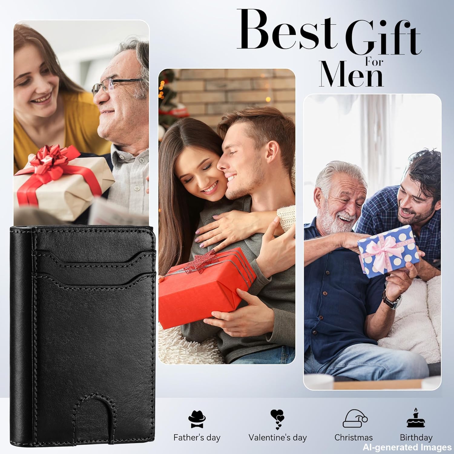 furid Genuine Leather Trifold Chain Wallet for Men with RFID Blocking
