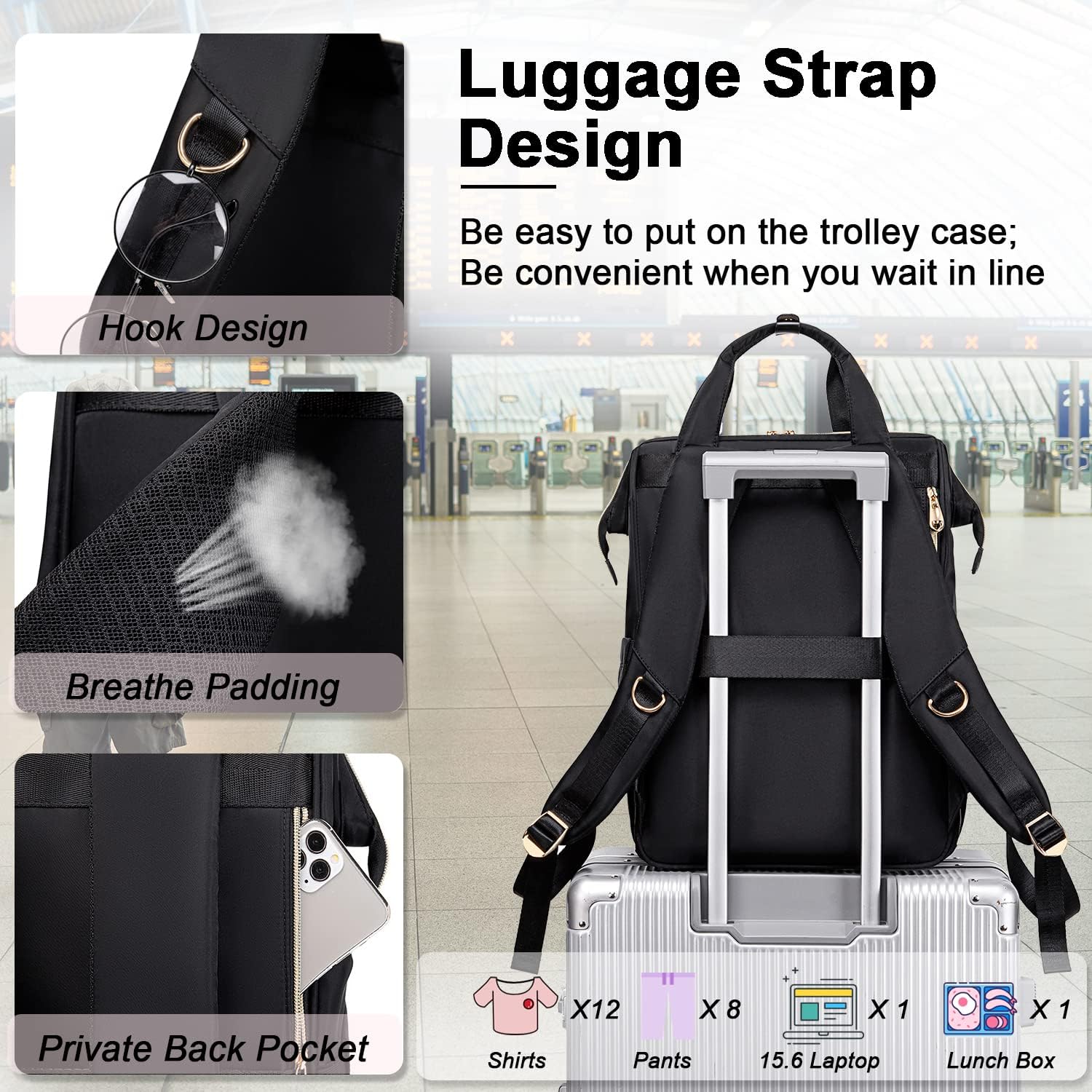 Weitars Lunch Backpack for Women,15.6 Inch Laptop Backpacks with Lunch Box