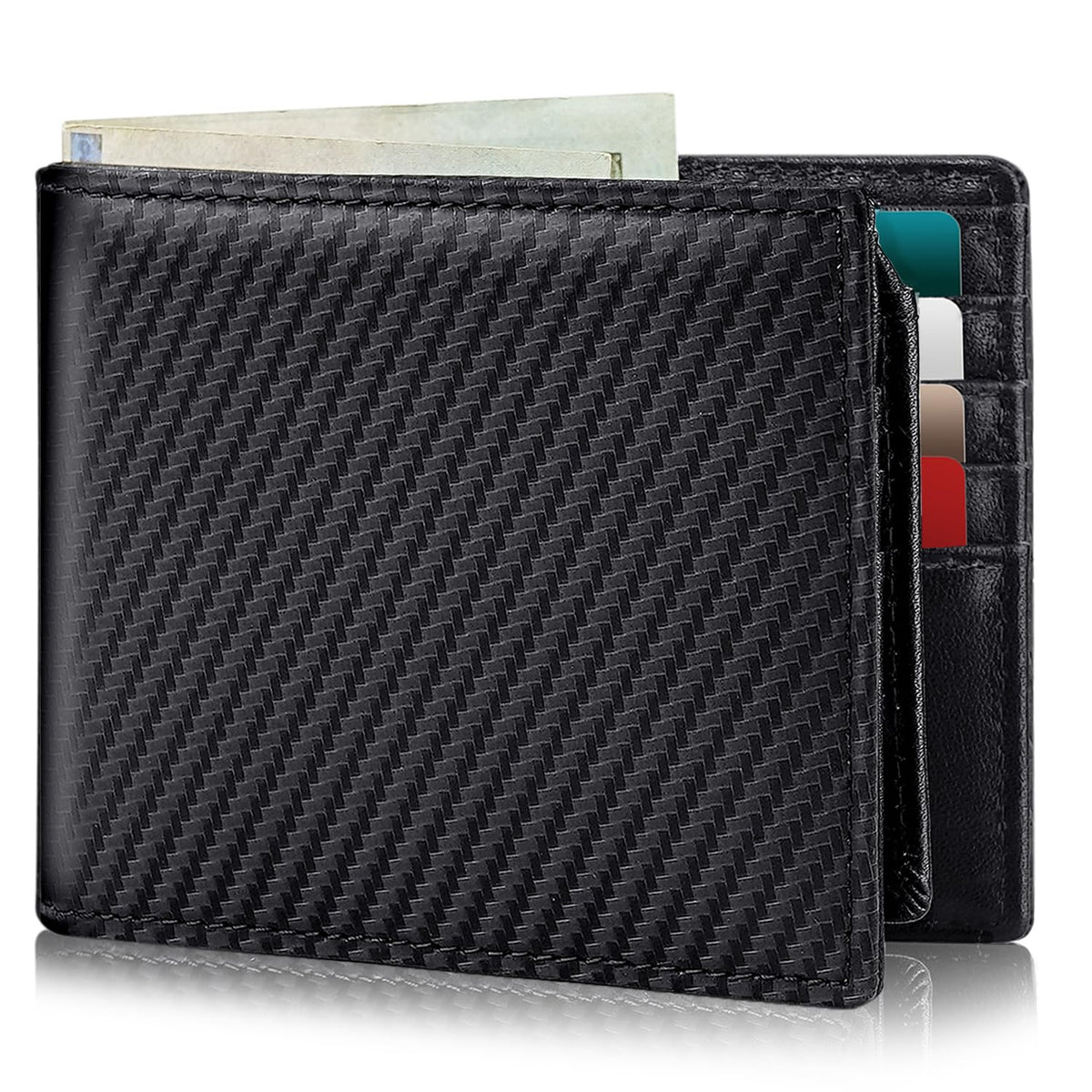 Men's Genuine Leather RFID Bifold Wallet 13 Card Slots Brown Gift Box