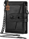 Men's RFID Leather Chain Wallet with Zipper Pocket & 15 Card Slots