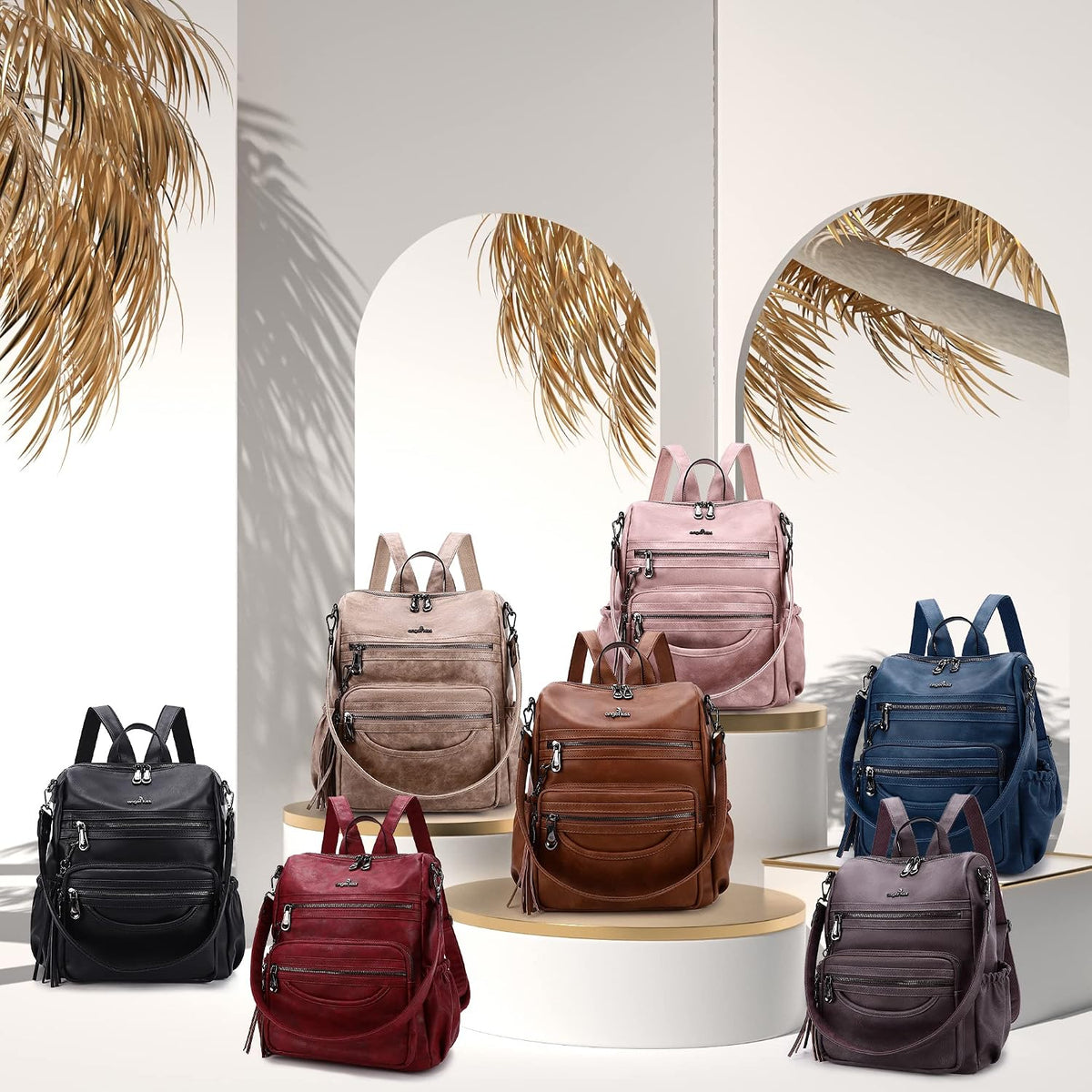 Angel Kiss Women's Backpacks & Purse - PU Leather Zipper Casual Backpacks & Shoulder Bags