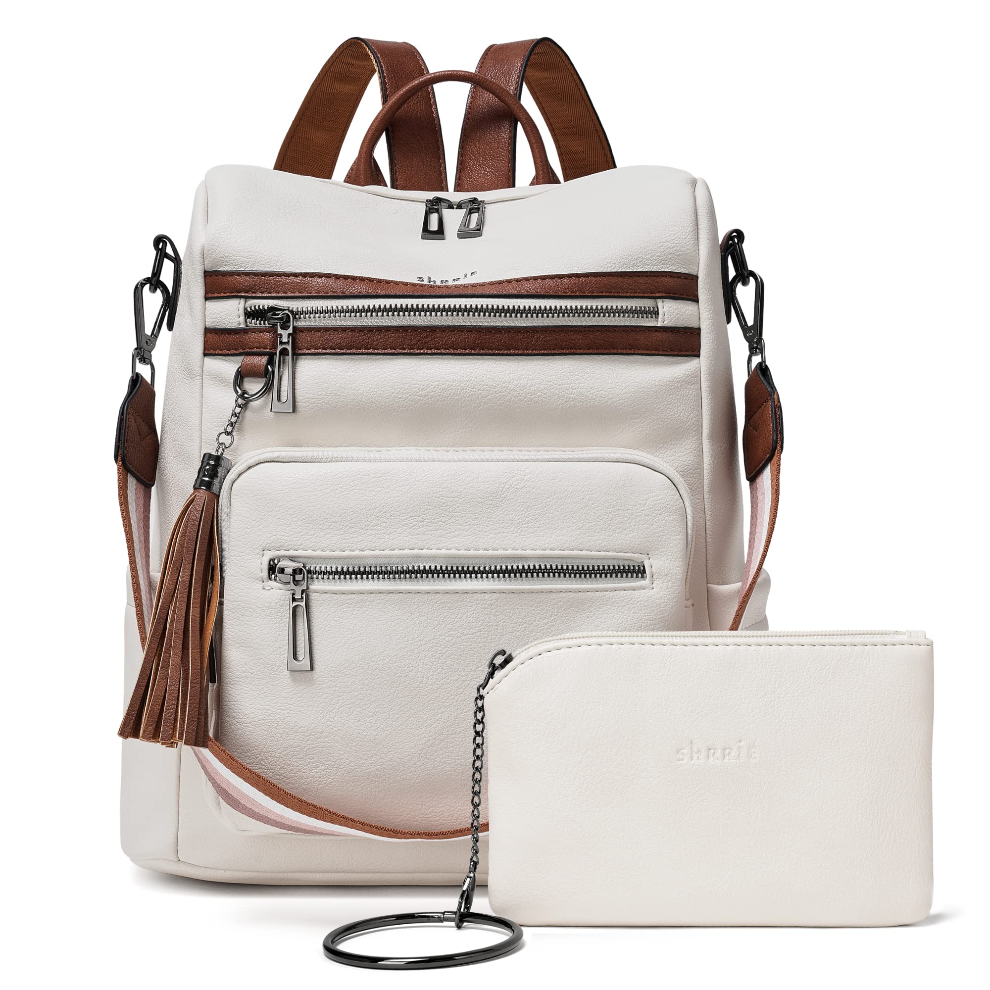 Vegan Leather Backpack Purse for Women with Adjustable Shoulder Bag | Water Resistant Fashion Designer Travel Backpack,Convertible Shoulder Bag with Wristlet,College Work(two-toned Brown)
