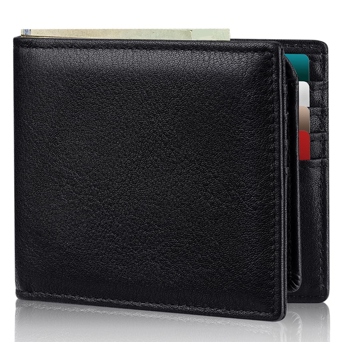 Men's Genuine Leather RFID Bifold Wallet 13 Card Slots Brown Gift Box