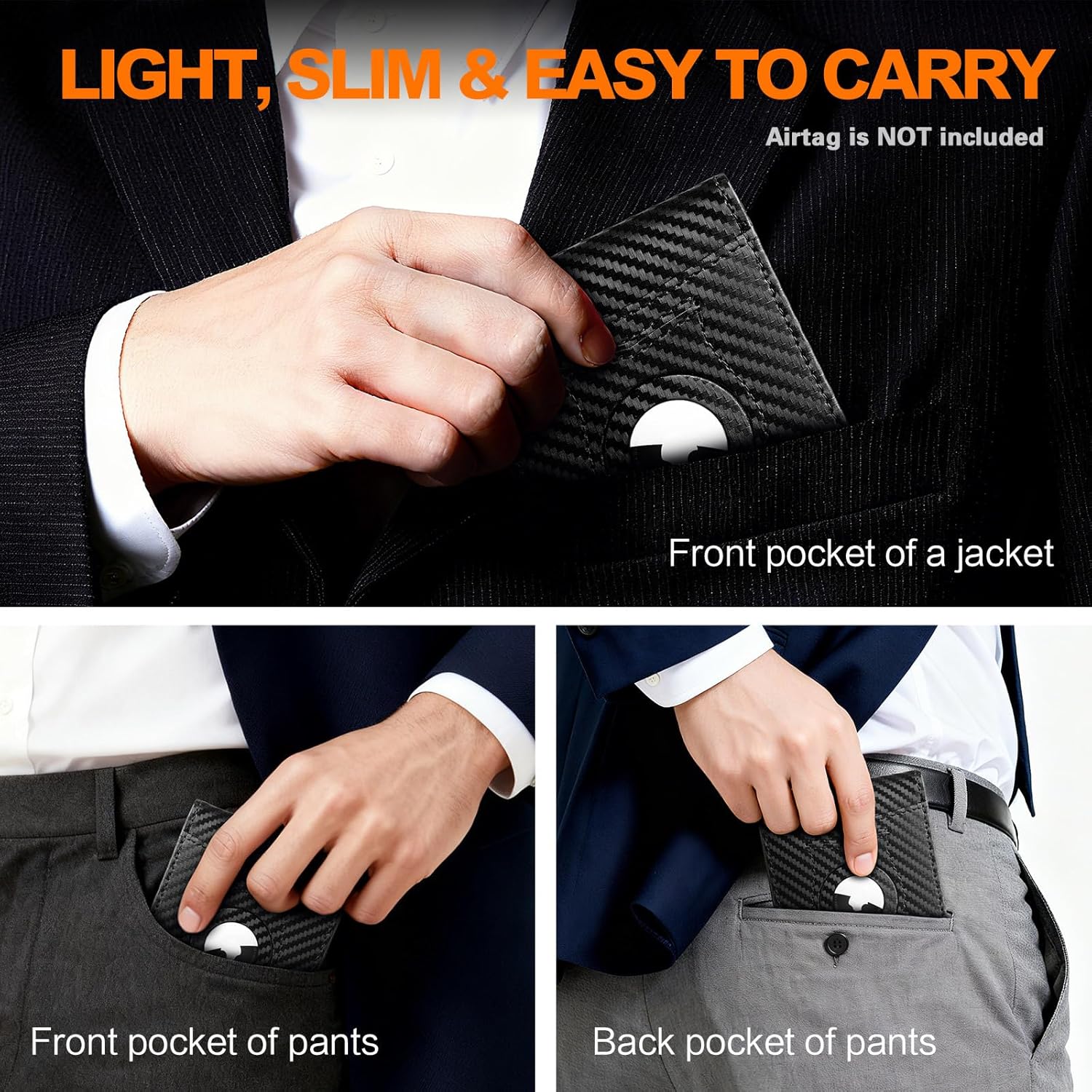 Slim AirTag Wallet for Men RFID Blocking Carbon Fiber Bifold