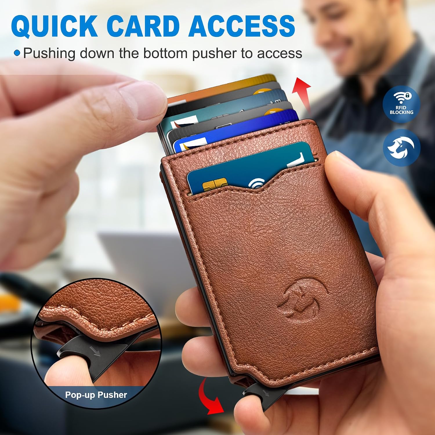 Airtag Wallet for Men,with Cash Pocket 2 ID Window 10+ Cards,Metal Case Smart Slim Pop Up Credit Card Holder Flip with Magnetic Closure RFID Blocking Trifold Leather wallet with Gift Box