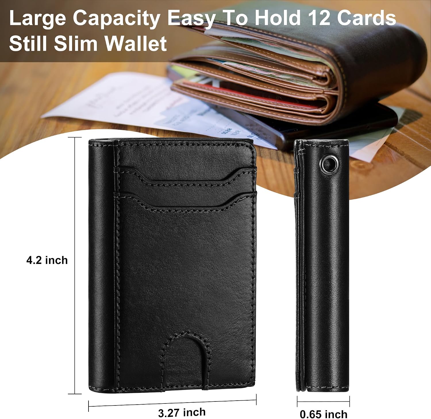 furid Genuine Leather Trifold Chain Wallet for Men with RFID Blocking