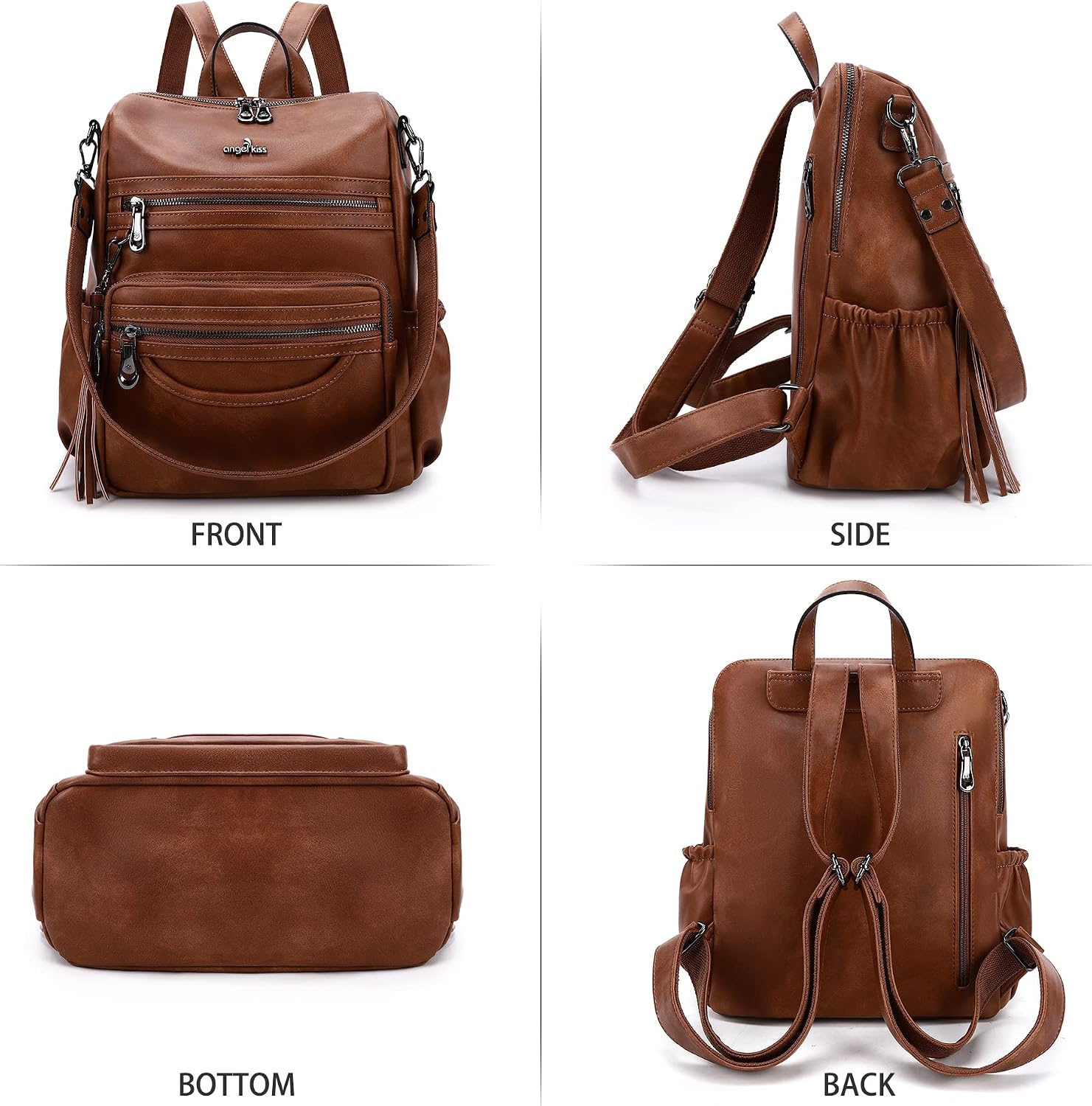 Angel Kiss Women's Backpacks & Purse - PU Leather Zipper Casual Backpacks & Shoulder Bags