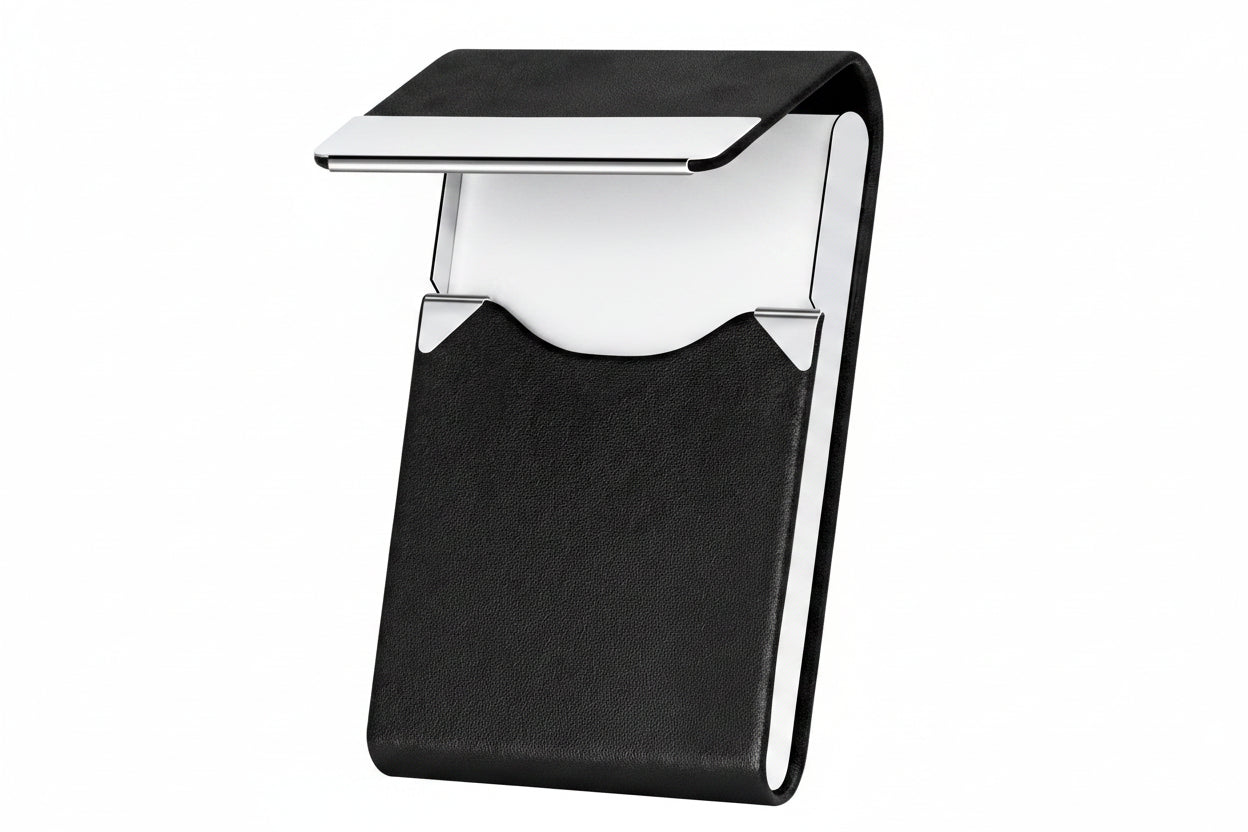 Slim Leather Business Card Holder with Magnetic Closure Case