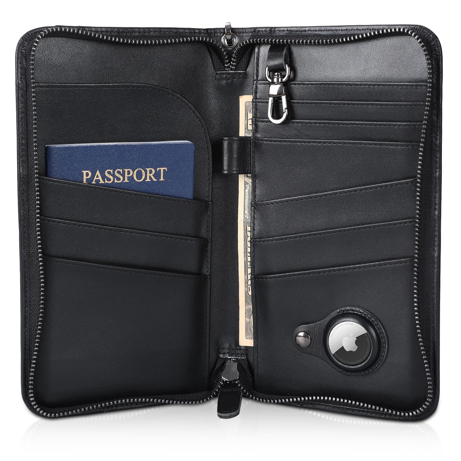 Family Leather Passport Wallet RFID Blocking Holder for 6 Passports