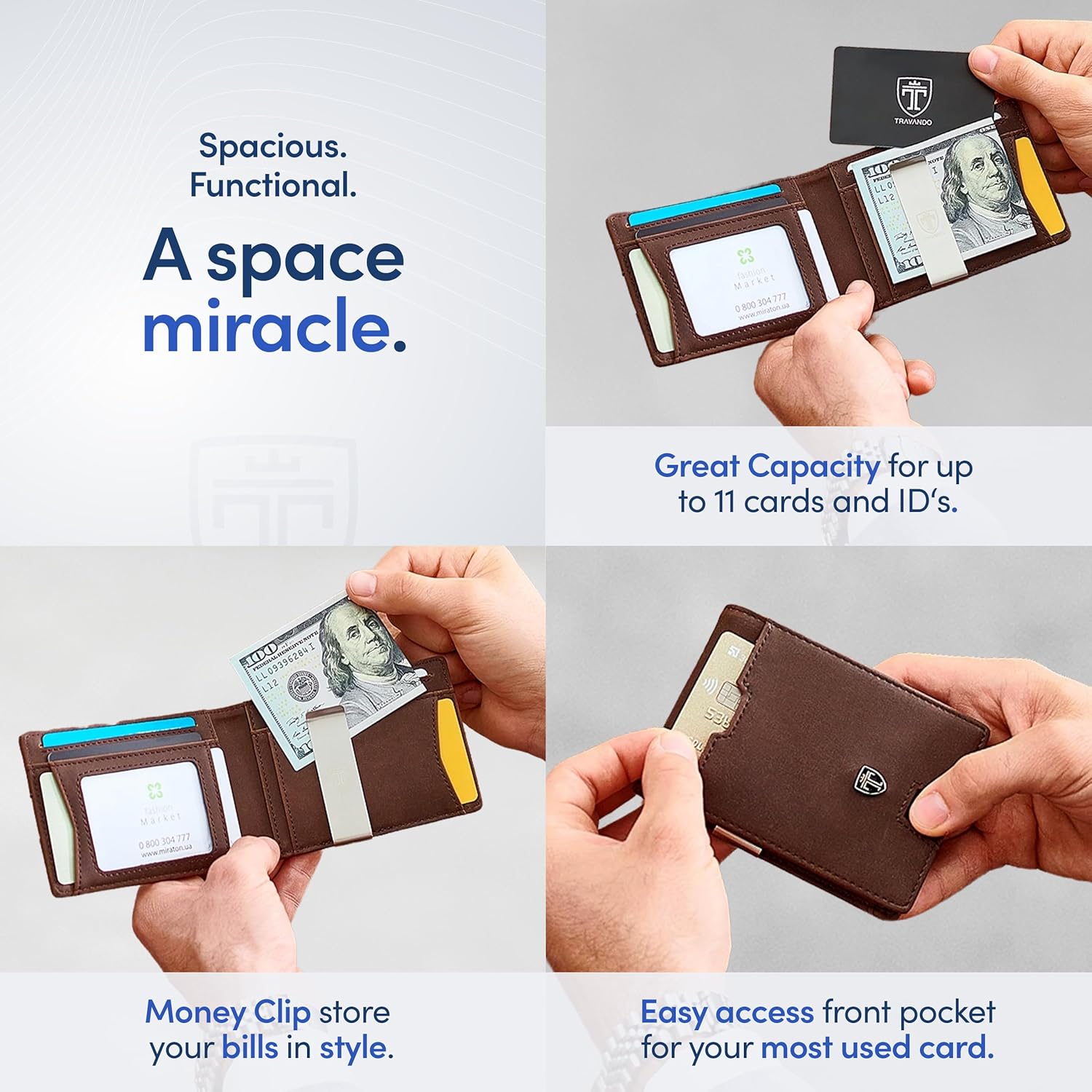 TRAVANDO Mens Slim Wallet with Money Clip AUSTIN RFID Blocking Bifold Credit Card Holder for Men with Gift Box
