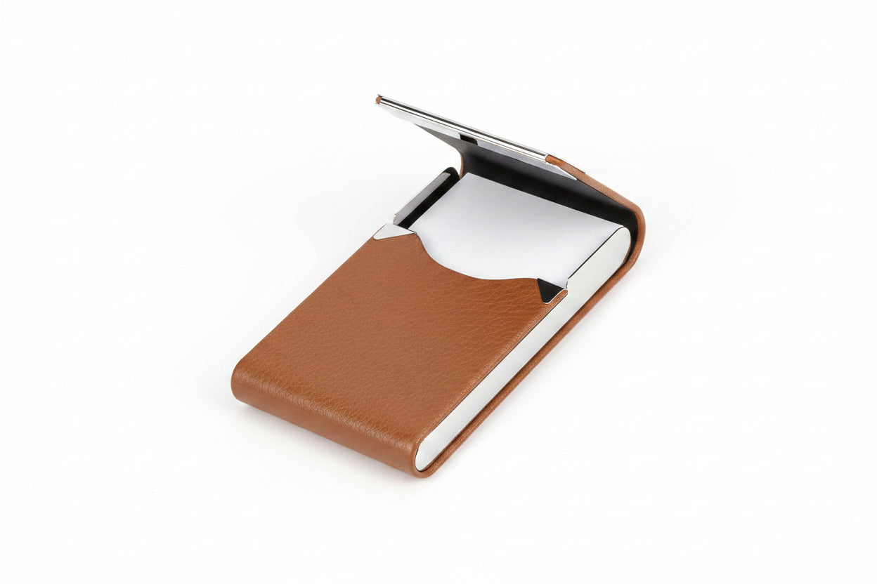 Slim Leather Business Card Holder with Magnetic Closure Case